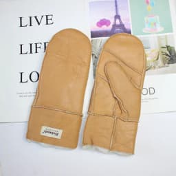 New Leather Women's Fur Gloves Winter Sheepskin Stitching Thick Warm Wool Lining Cold-Proof Mittens