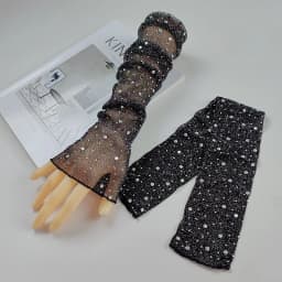 Sexy Wedding Bride Party Dress Dance Hot Drill Fingerless Sun Fishing Net Sleeve Glove Women Mesh Lace Rhinestone Mitten
