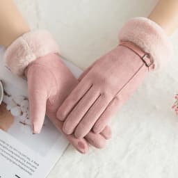 New Winter Female Lace Warm Cashmere Three Ribs Cute Bear Mittens Double thick Plush Wrist Women Touch Screen Driving Gloves 81C