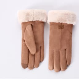 New Winter Female Lace Warm Cashmere Three Ribs Cute Bear Mittens Double thick Plush Wrist Women Touch Screen Driving Gloves 81C