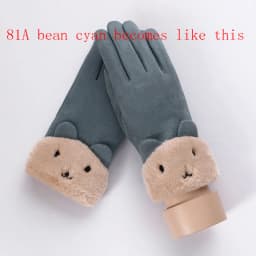 New Winter Female Lace Warm Cashmere Three Ribs Cute Bear Mittens Double thick Plush Wrist Women Touch Screen Driving Gloves 81C