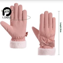 Ski Gloves Women Winter Fleece Thickened Warm Plush Cotton Waterproof Touch-Screen Gloves For Outdoor Riding Mountaineering