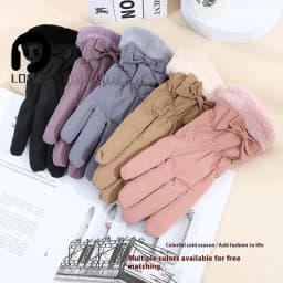 Ski Gloves Women Winter Fleece Thickened Warm Plush Cotton Waterproof Touch-Screen Gloves For Outdoor Riding Mountaineering