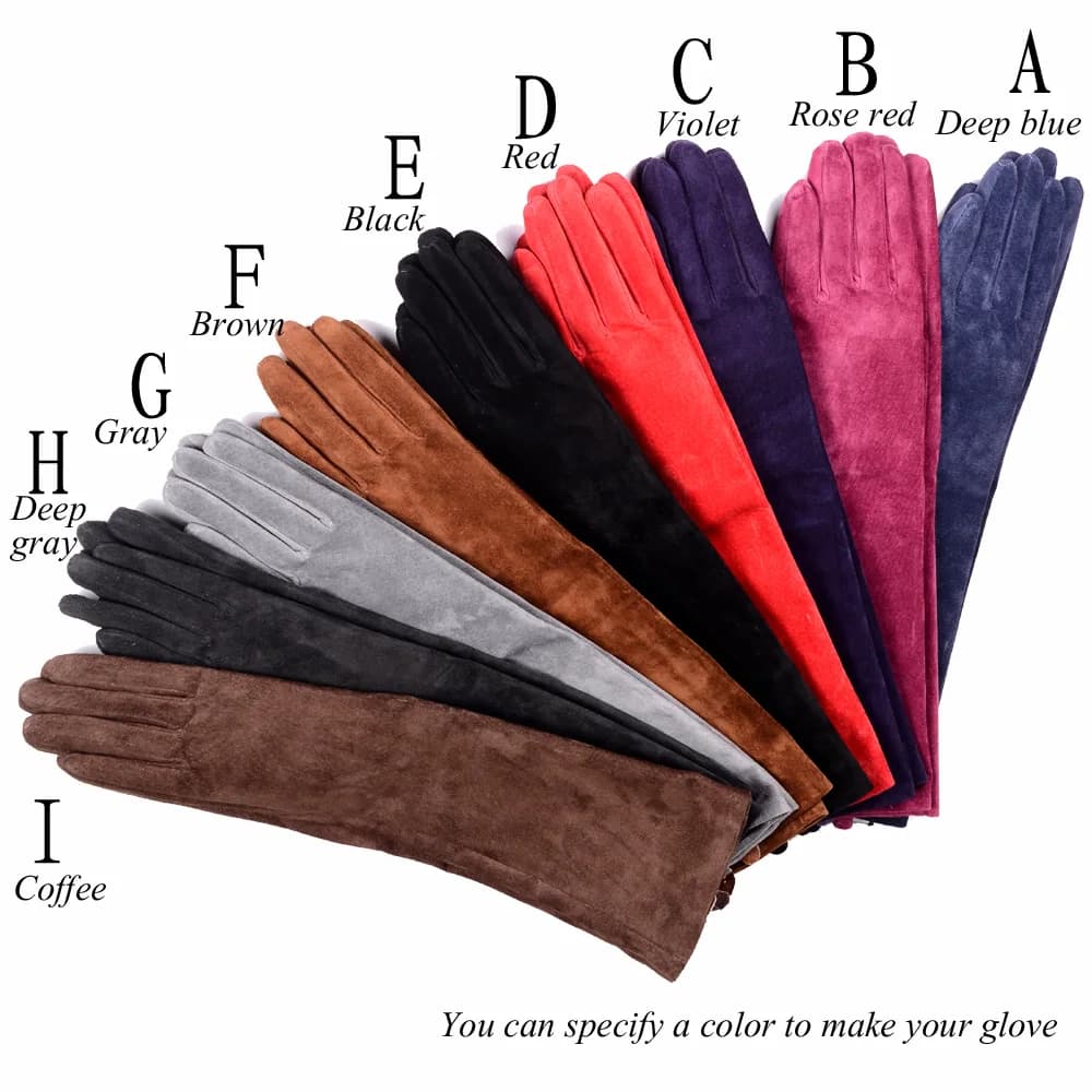 30 40 50 60 70cm Women's Ladies Real Suede Leather Winter Tender Party Long Evening Gloves Opera/Long
