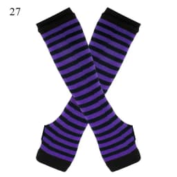 Punk Long Sleeves Fingerless Gloves Cuff for Women Men Stripe Hip-Hop Knitted Elbow Mittens Elastic Winter Arm Warmer Outdoor