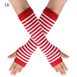 Punk Long Sleeves Fingerless Gloves Cuff for Women Men Stripe Hip-Hop Knitted Elbow Mittens Elastic Winter Arm Warmer Outdoor