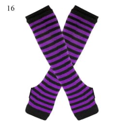Punk Long Sleeves Fingerless Gloves Cuff for Women Men Stripe Hip-Hop Knitted Elbow Mittens Elastic Winter Arm Warmer Outdoor