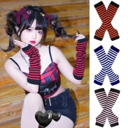 Punk Long Sleeves Fingerless Gloves Cuff for Women Men Stripe Hip-Hop Knitted Elbow Mittens Elastic Winter Arm Warmer Outdoor