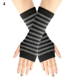 Punk Long Sleeves Fingerless Gloves Cuff for Women Men Stripe Hip-Hop Knitted Elbow Mittens Elastic Winter Arm Warmer Outdoor