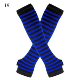 Punk Long Sleeves Fingerless Gloves Cuff for Women Men Stripe Hip-Hop Knitted Elbow Mittens Elastic Winter Arm Warmer Outdoor