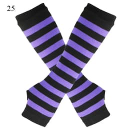 Punk Long Sleeves Fingerless Gloves Cuff for Women Men Stripe Hip-Hop Knitted Elbow Mittens Elastic Winter Arm Warmer Outdoor