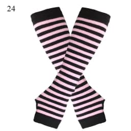 Punk Long Sleeves Fingerless Gloves Cuff for Women Men Stripe Hip-Hop Knitted Elbow Mittens Elastic Winter Arm Warmer Outdoor