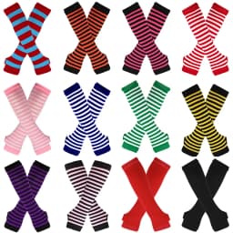 Punk Long Sleeves Fingerless Gloves Cuff for Women Men Stripe Hip-Hop Knitted Elbow Mittens Elastic Winter Arm Warmer Outdoor