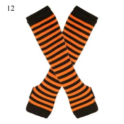 Punk Long Sleeves Fingerless Gloves Cuff for Women Men Stripe Hip-Hop Knitted Elbow Mittens Elastic Winter Arm Warmer Outdoor