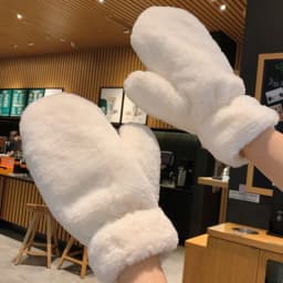 Thicken Plush Soft Winter Fingerless Gloves Women WarmFur Fuzzy Mittens Cold Protection Velvet lining Outdoor Fluffy Gloves