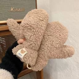 Lambhair Plush Gloves Women Girls Winter Cute Bears Fur Halterneck Gloves Soft Thicken Full Finger Riding Mittens Keep Warm