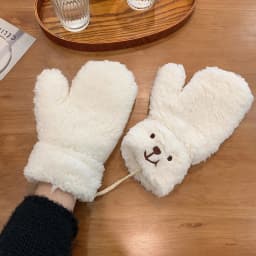 Lambhair Plush Gloves Women Girls Winter Cute Bears Fur Halterneck Gloves Soft Thicken Full Finger Riding Mittens Keep Warm
