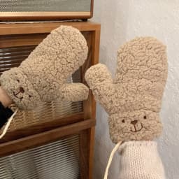 Lambhair Plush Gloves Women Girls Winter Cute Bears Fur Halterneck Gloves Soft Thicken Full Finger Riding Mittens Keep Warm