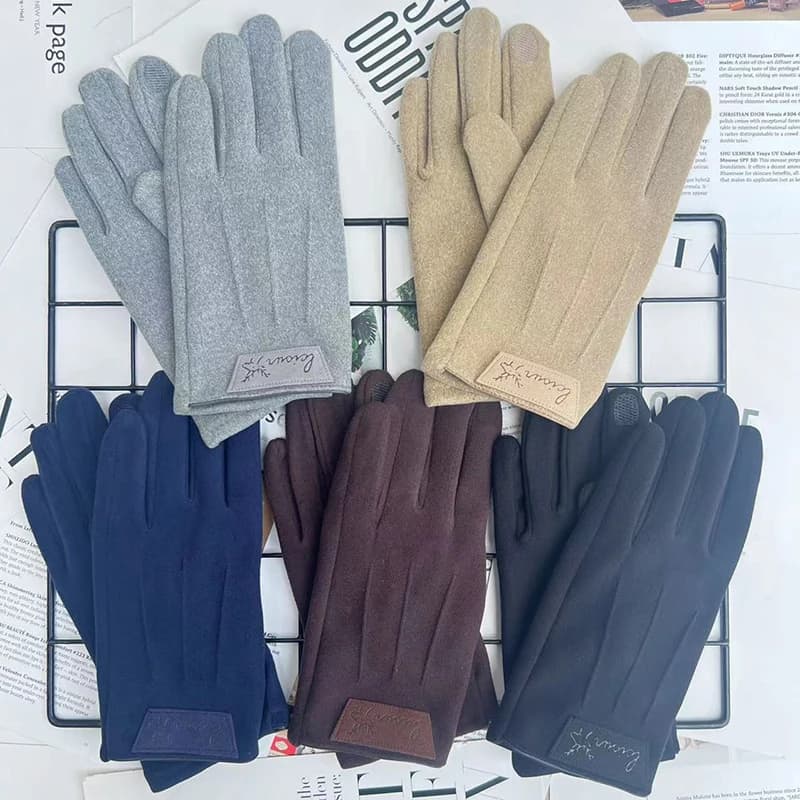 Winter Keep Warm Touch Screen Plus Velvet Inside Mens Gloves Fashion Personality Simple Thicken Man Outdoor Drive Cycling