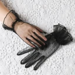 Elastic Transparent Women Tulle Gloves Ultra Thin Short Gauze Lace Gloves Elegant Full Finger Bridal Wedding Women Mesh Gloves