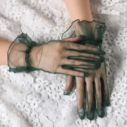 Elastic Transparent Women Tulle Gloves Ultra Thin Short Gauze Lace Gloves Elegant Full Finger Bridal Wedding Women Mesh Gloves