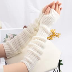 2024 New 52cm Women Knit Arm Sleeves Japanese White Black Goth Kawaii Long Fingerless Gloves for Girls Harajuku Accessories
