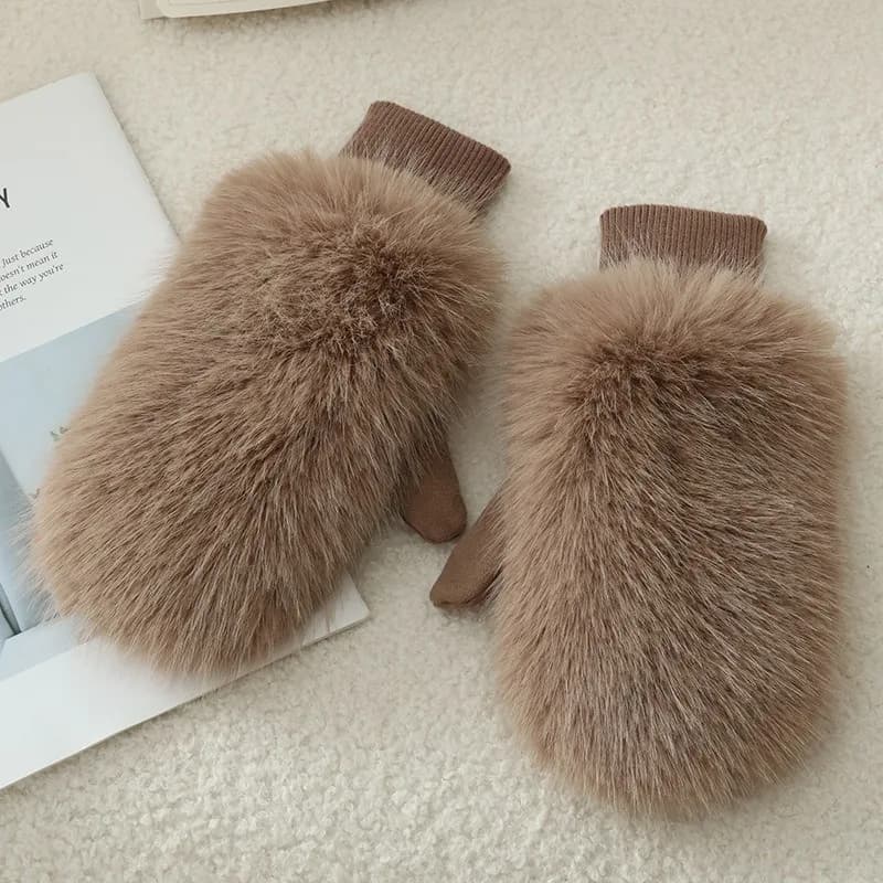 Imitation Rabbit Fur Windproof Gloves Soft Full Fingers Winter Warm Gloves Thick Warm Lining Women Mittens Cold Weather