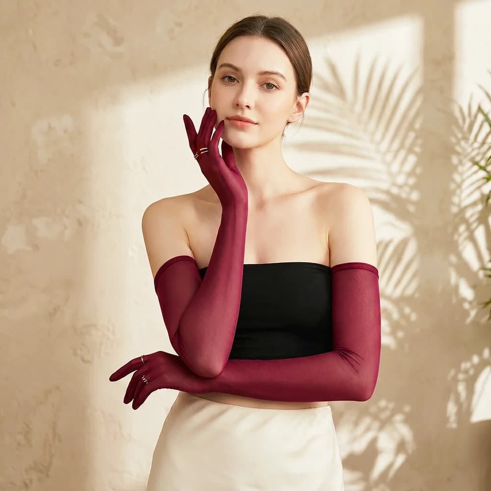 Summer Sun Protection High Elasticity Transparent Tight Lace Long Gloves Man Women Sexy Thin soft Cosplay Nightclub Party