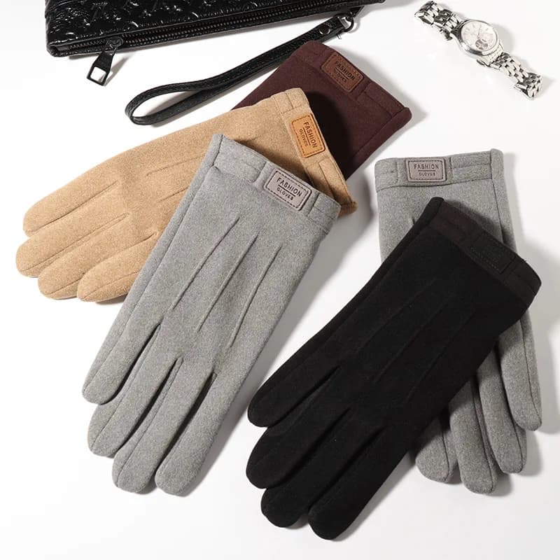Winter Man Keep Warm Touch Screen Fashion Simple Windproof Gloves Plus Fleece Thickened Cycling Driving Outdoor Sports