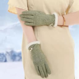 Faux Pearl Gloves Winter Gloves for Women Touch Screen Windproof Thermal Knitted Gloves with Fluffy Fur Trim Warm Weather