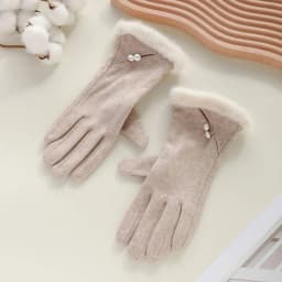 Faux Pearl Gloves Winter Gloves for Women Touch Screen Windproof Thermal Knitted Gloves with Fluffy Fur Trim Warm Weather