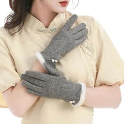 Faux Pearl Gloves Winter Gloves for Women Touch Screen Windproof Thermal Knitted Gloves with Fluffy Fur Trim Warm Weather
