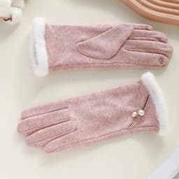 Faux Pearl Gloves Winter Gloves for Women Touch Screen Windproof Thermal Knitted Gloves with Fluffy Fur Trim Warm Weather
