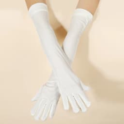 White Sapphire Blue 53CM Women Golden Velvet Long Autumn Winter Warm Evening Dress Etiquette Gloves Retro Banquet Elasticity