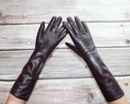 Women New Long Leather Gloves Straight Style Sheepskin Velvet Lining Warm Autumn And Winter Colour Gloves