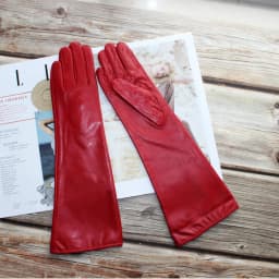 Women New Long Leather Gloves Straight Style Sheepskin Velvet Lining Warm Autumn And Winter Colour Gloves