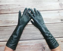 Women New Long Leather Gloves Straight Style Sheepskin Velvet Lining Warm Autumn And Winter Colour Gloves