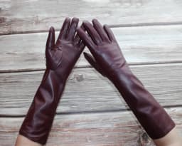 Women New Long Leather Gloves Straight Style Sheepskin Velvet Lining Warm Autumn And Winter Colour Gloves