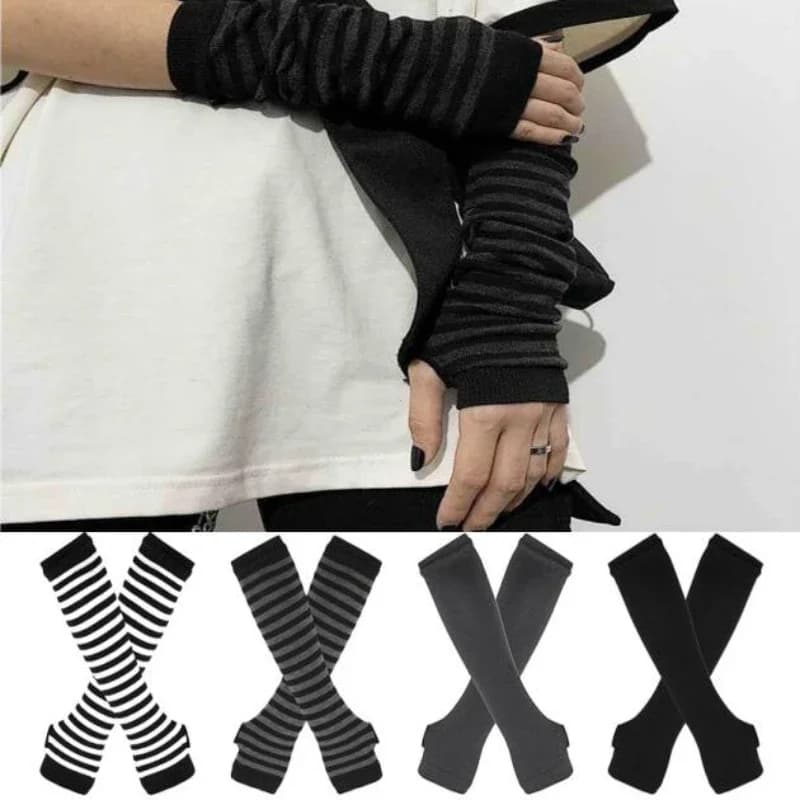 Black Punk Long Fingerless Gloves Cuff for Women Men Outdoor Hip-hop Glove Elbow Mittens Cool Stretch Winter Arm Warmer Mitten