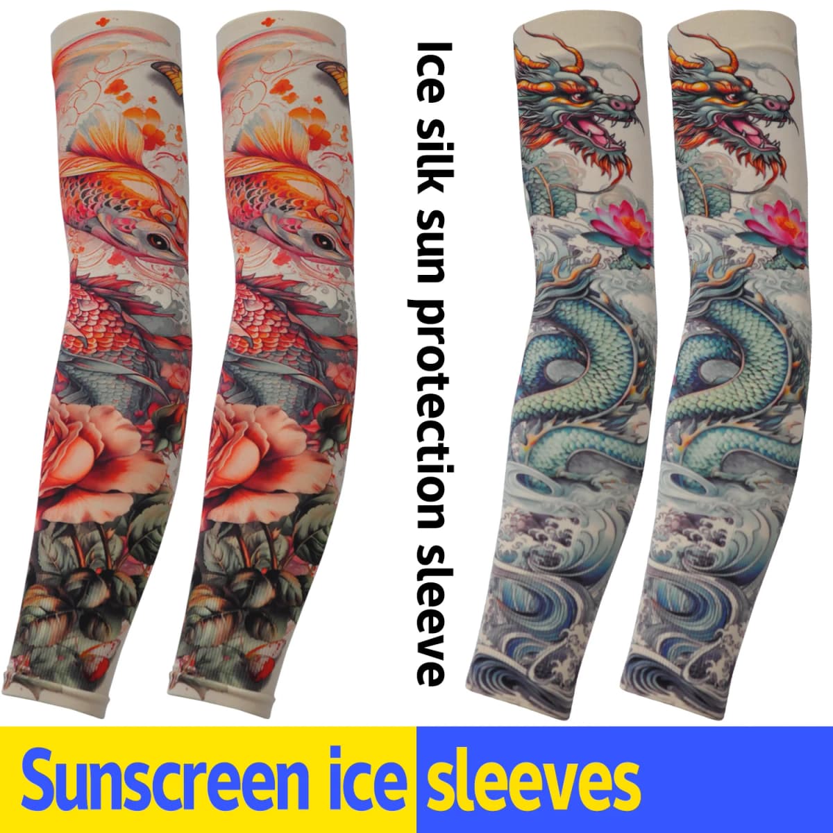 1 Pair Ice Silk Tattoo Arm Sleeves Long Summer Seamless Sun Protection Men Women Outdoor Gloves Drive Armguard