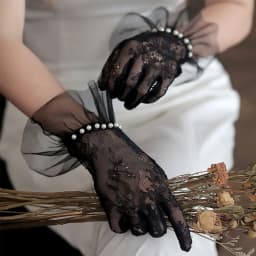 Bride Wedding Japanese Soft Girl Black White Lace Gloves Gothic Lolita Mesh Bow Flower Sweet Wristband Maid Cosplay Accessory