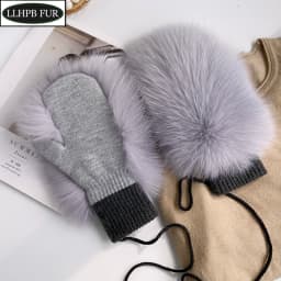 Real Fox Fur Gloves Knitted Women Mittens Winter Girls Fashion Fluffy Warm 100% Real Fox Fur Gloves
