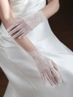 New Fashion High Quality White Short Lace Hollow Tulle Gloves All Finger Women's Wedding Dress Party Accessories