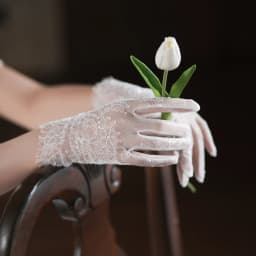New Fashion High Quality White Short Lace Hollow Tulle Gloves All Finger Women's Wedding Dress Party Accessories