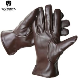 Men's Sheepskin Gloves Winter Warm Plus Velvet Short Thin Driving Color Leather Gloves New High-End Winter Gloves for Men -8025Y