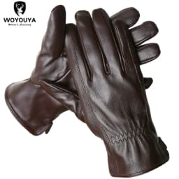 Men's Sheepskin Gloves Winter Warm Plus Velvet Short Thin Driving Color Leather Gloves New High-End Winter Gloves for Men -8025Y