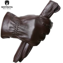 Men's Sheepskin Gloves Winter Warm Plus Velvet Short Thin Driving Color Leather Gloves New High-End Winter Gloves for Men -8025Y