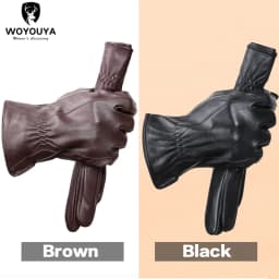 Men's Sheepskin Gloves Winter Warm Plus Velvet Short Thin Driving Color Leather Gloves New High-End Winter Gloves for Men -8025Y