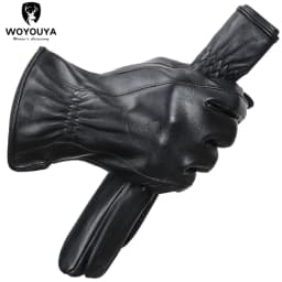 Men's Sheepskin Gloves Winter Warm Plus Velvet Short Thin Driving Color Leather Gloves New High-End Winter Gloves for Men -8025Y