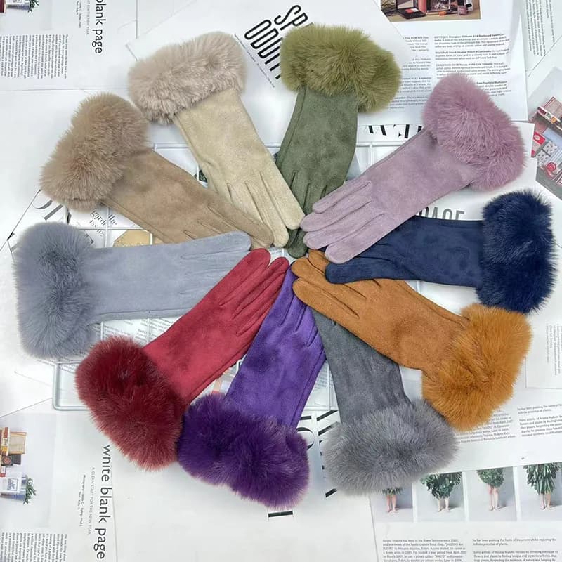 Women Winter Suede Keep Warm Touch Screen Plus Cashmere Fashion Solid Plush Wrist Look Thin Gloves Cold Protection Elasticity